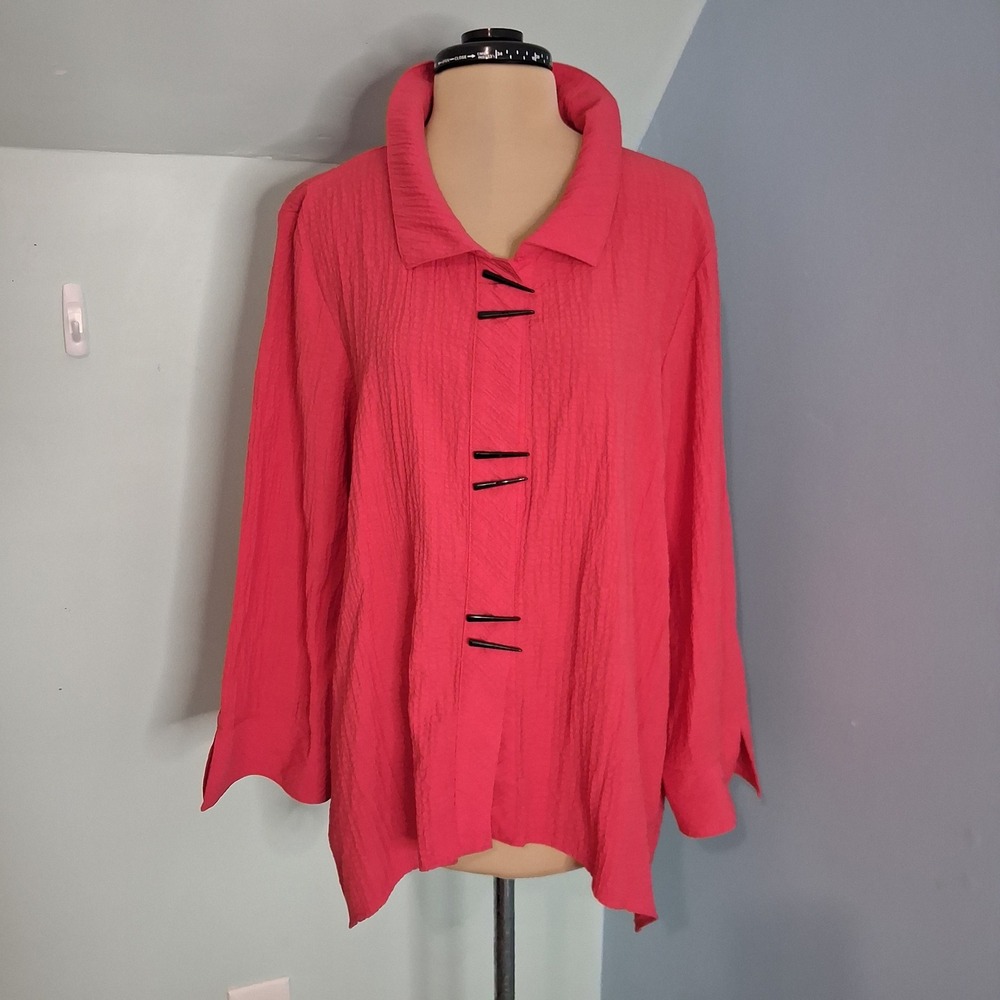 Habitat Clothes To Live In Pink Crinkle Toggle Button Front Shirt XL Lagenlook